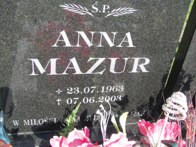 Anna Mazur 1963 Dębica - Grobonet - Wyszukiwarka osób pochowanych