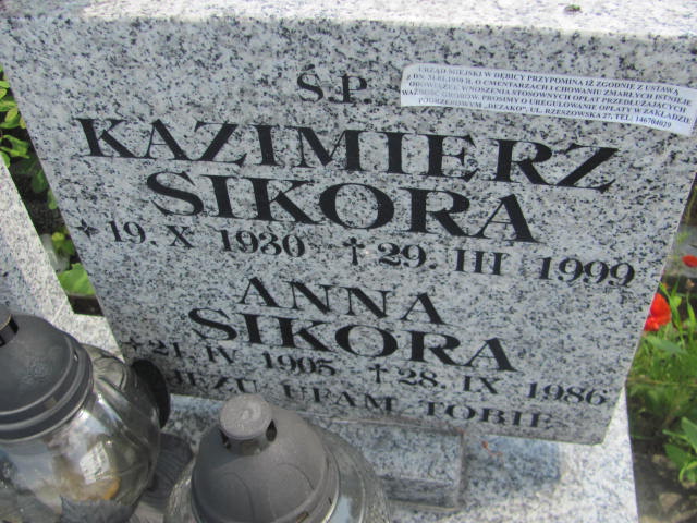 Anna Sikora 1905 Dębica - Grobonet - Wyszukiwarka osób pochowanych